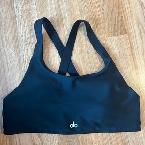 alo yoga black padded sports bra size L WORN ONCE!